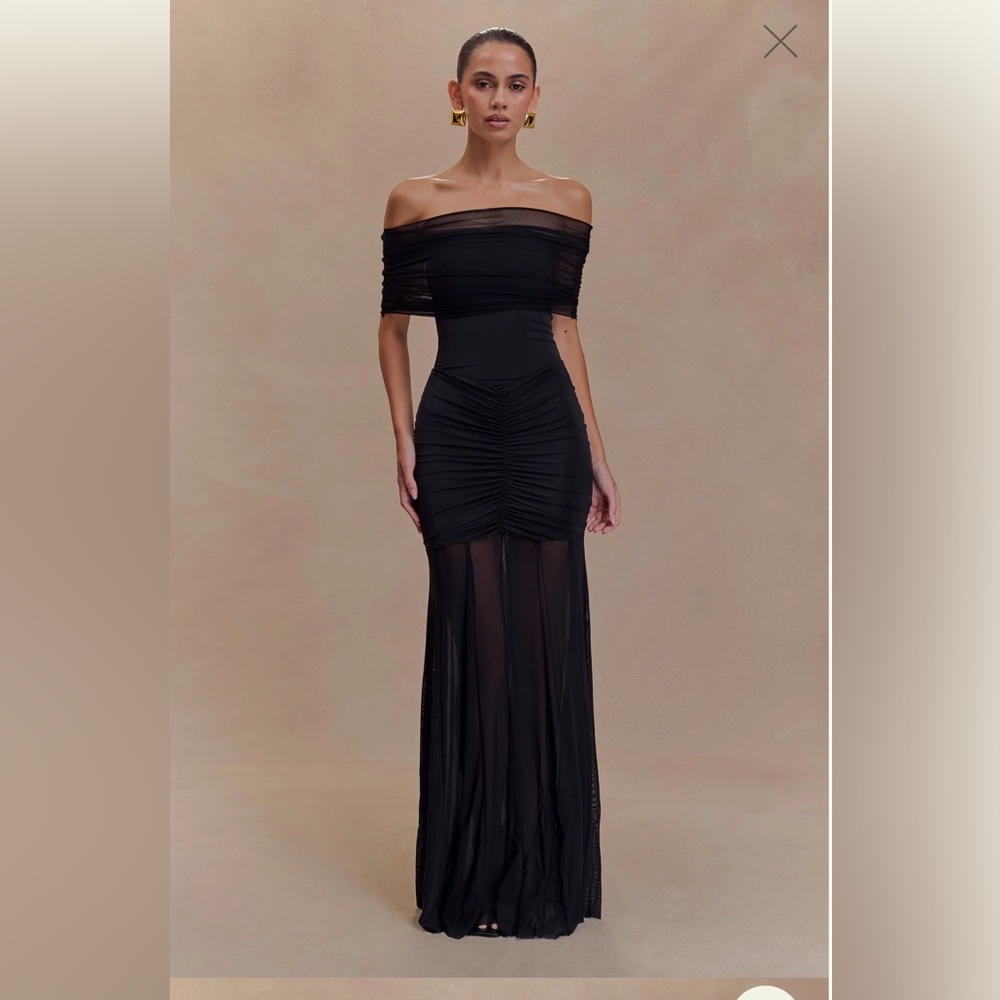 Caspian Slinky And Mesh Off Shoulder Maxi Dress - Black